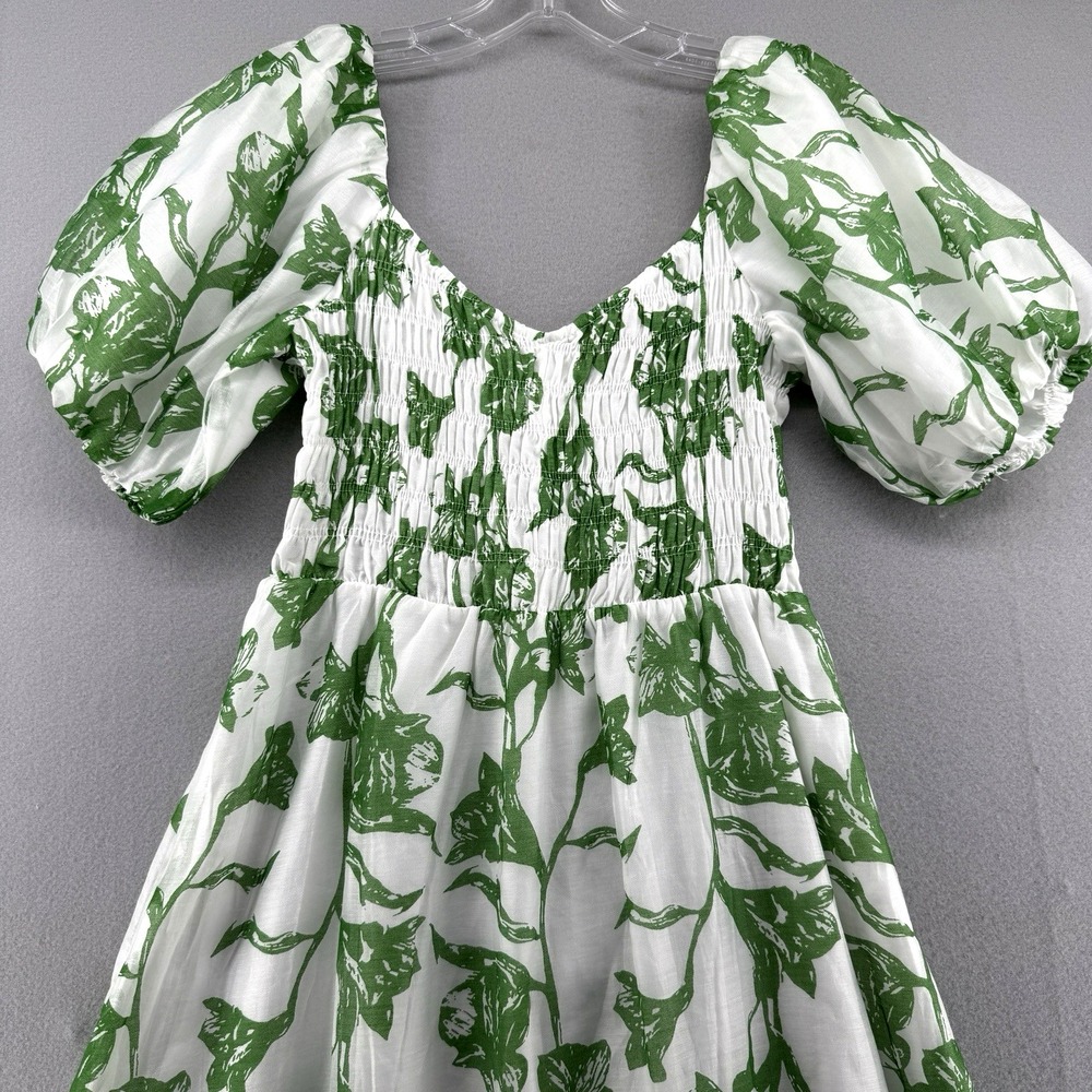 Meet Me in Santorini Dress Womens S Kelly Green White Bloom Maxi Boho